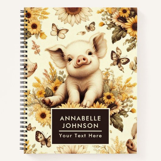 かわいいヴィンテージひまわり豚のパターン ノートブック (正面)
