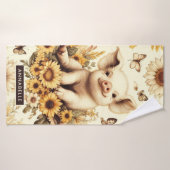 かわいいヴィンテージひまわり豚のパターン バスタオル (バスタオル)