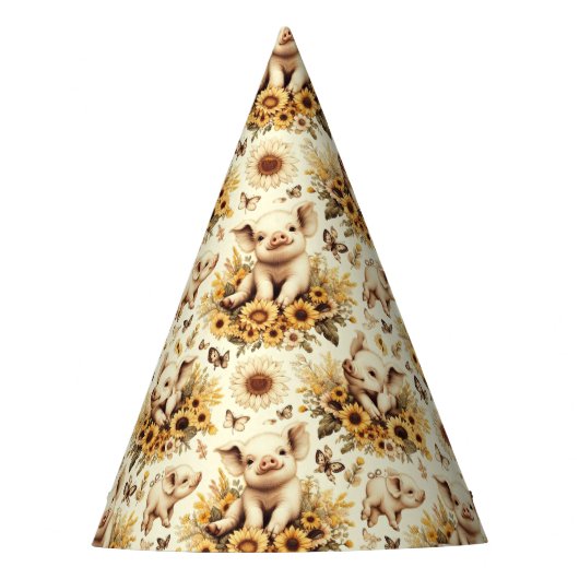 かわいいヴィンテージひまわり豚のパターン パーティーハット (正面)