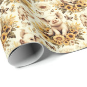 かわいいヴィンテージひまわり豚のパターン ラッピングペーパー (ロールコーナー)