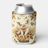 かわいいヴィンテージひまわり豚のパターン 缶クーラー (缶正面)