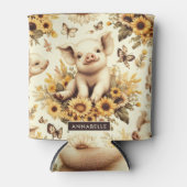 かわいいヴィンテージひまわり豚のパターン 缶クーラー (正面)