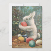 かわいいヴィンテージふわふわイースターバニーと卵 シーズンカード (正面)