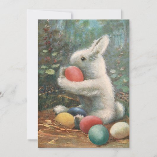 かわいいヴィンテージふわふわイースターバニーと卵 シーズンカード (正面)