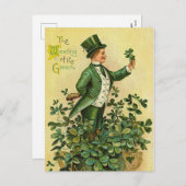 かわいいヴィンテージアイリッシュラッドクローバーサンパトリックの日 シーズンポストカード (正面/裏面)