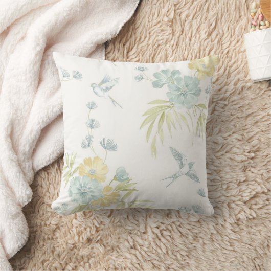 かわいいヴィンテージアクセントのピローフローラ、鳥 クッション (ブランケット)