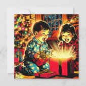 かわいいヴィンテージアジアの子ども2人のクリスマス シーズンカード (正面)