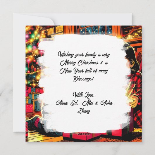 かわいいヴィンテージアジアの子ども2人のクリスマス シーズンカード (裏面)