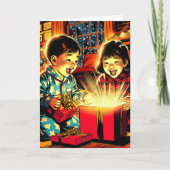 かわいいヴィンテージアジアの子ども2人のクリスマス シーズンカード (正面)