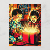 かわいいヴィンテージアジアの子ども2人のクリスマス シーズンポストカード (正面)