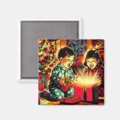 かわいいヴィンテージアジアの子ども2人のクリスマス マグネット (正面/裏面)