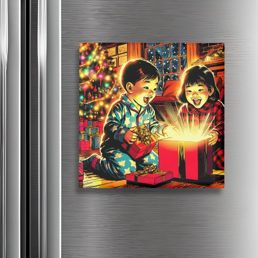 かわいいヴィンテージアジアの子ども2人のクリスマス マグネット