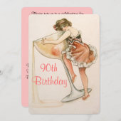 かわいいヴィンテージアート90誕生日招待状 招待状 (正面/裏面)