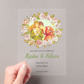 かわいいヴィンテージアールヌーボーLGBTQ二花嫁 アクリル招待状 (インサイチュ (ポータブル))