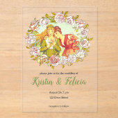 かわいいヴィンテージアールヌーボーLGBTQ二花嫁 アクリル招待状 (正面)