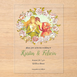 かわいいヴィンテージアールヌーボーLGBTQ二花嫁 アクリル招待状