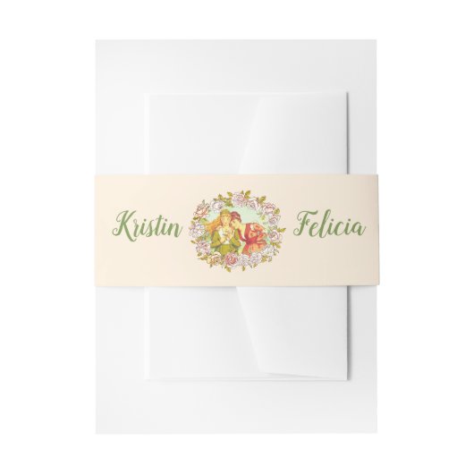 かわいいヴィンテージアールヌーボーLGBTQ二花嫁 招待状ベリーバンド (正面例)