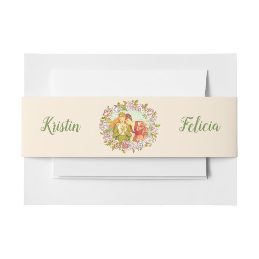 かわいいヴィンテージアールヌーボーLGBTQ二花嫁 招待状ベリーバンド (正面例)