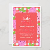 かわいいヴィンテージイチゴのプレイドベビーシャワー 招待状 (正面)