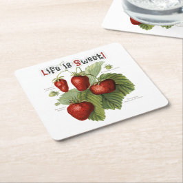 かわいいヴィンテージイチゴの品種の生活は甘い スクエアペーパーコースター