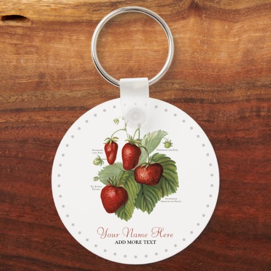 かわいいヴィンテージイチゴ品種あなたの名前を追加 キーホルダー (正面)