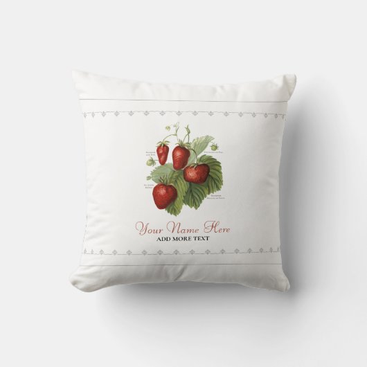 かわいいヴィンテージイチゴ品種あなたの名前を追加 クッション (正面)