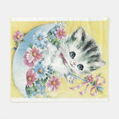 かわいいヴィンテージイメージキットンアンブレラ春の花 フリースブランケット (正面(横))