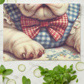 かわいいヴィンテージイングリッシュブルドッグアート キッチンタオル (折り畳み)