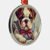 かわいいヴィンテージイングリッシュブルドッグアート メタルオーナメント (右)