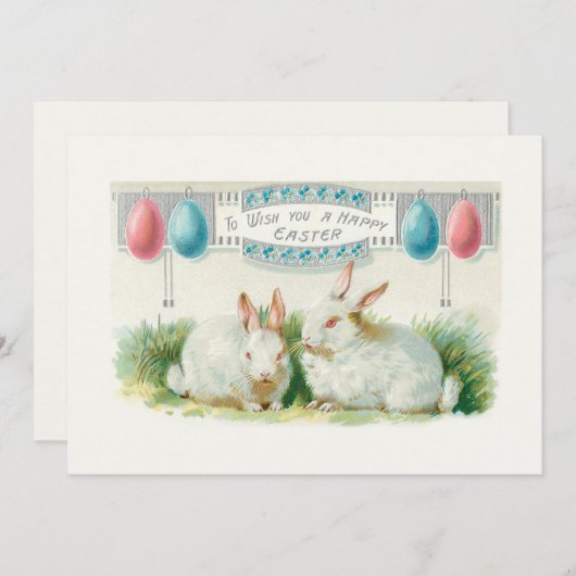かわいいヴィンテージイースターエッグとブニー シーズンカード (正面/裏面)