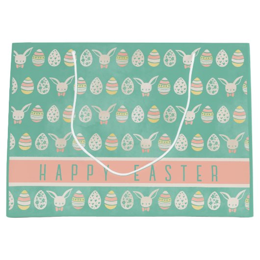 かわいいヴィンテージイースターエッグパーソナライズされた ラージペーパーバッグ (正面)