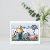 かわいいヴィンテージイースターエッグ、シック、トップハット ポストカード (スタンド正面)