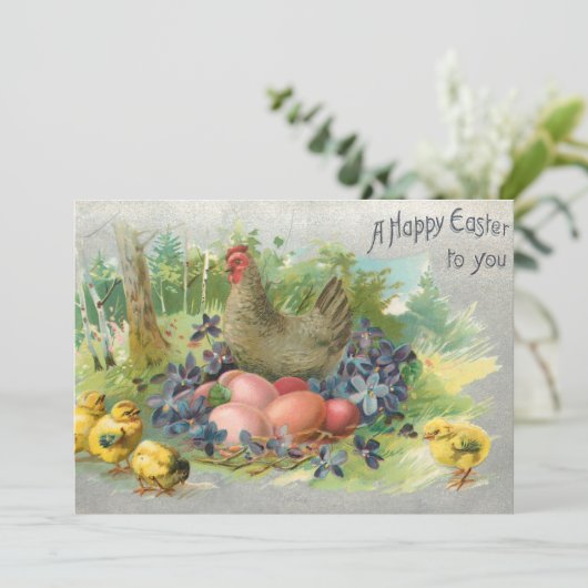 かわいいヴィンテージイースターエッグ、ヘン&チックス シーズンカード (スタンド正面)