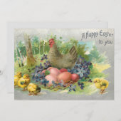 かわいいヴィンテージイースターエッグ、ヘン&チックス シーズンカード (正面/裏面)