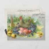 かわいいヴィンテージイースターエッグ、ヘン&チックス ポストカード (正面/裏面)