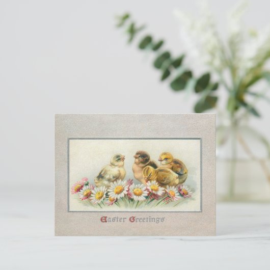 かわいいヴィンテージイースターチックスとデイジー シーズンポストカード (スタンド正面)