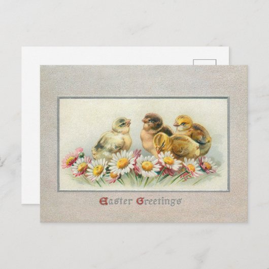 かわいいヴィンテージイースターチックスとデイジー シーズンポストカード (正面/裏面)