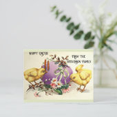 かわいいヴィンテージイースターチックスとフローラ卵 ポストカード (スタンド正面)