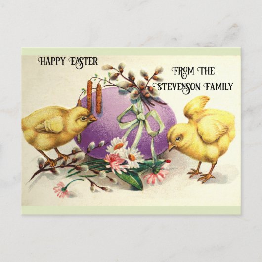 かわいいヴィンテージイースターチックスとフローラ卵 ポストカード (正面)