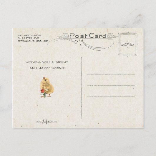 かわいいヴィンテージイースターチックスとレインボー ポストカード (裏面)