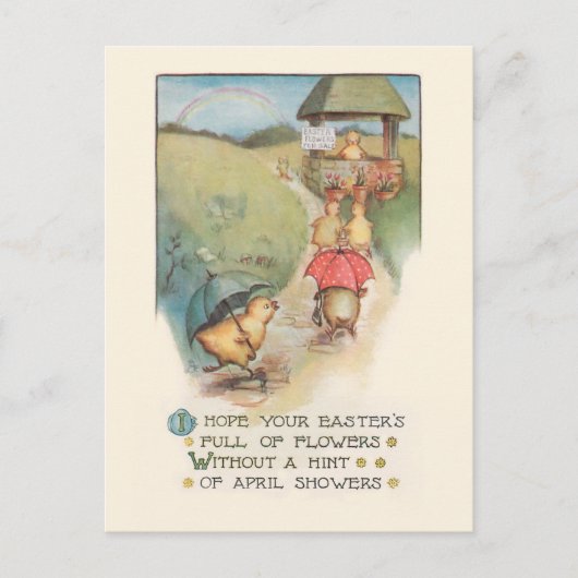 かわいいヴィンテージイースターチックスとレインボー ポストカード (正面)