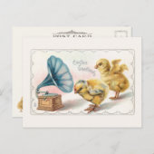 かわいいヴィンテージイースターチックスと蓄音機 ポストカード (正面/裏面)