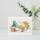 かわいいヴィンテージイースターチックスと蓄音機 ポストカード (スタンド正面)