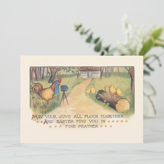 かわいいヴィンテージイースターチックス家族の写真のためにポーズ シーズンカード (スタンド正面)