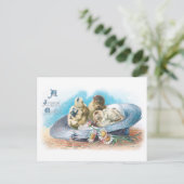 かわいいヴィンテージイースターチックスin麦わら帽子 シーズンポストカード (スタンド正面)