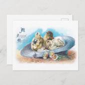 かわいいヴィンテージイースターチックスin麦わら帽子 シーズンポストカード (正面/裏面)