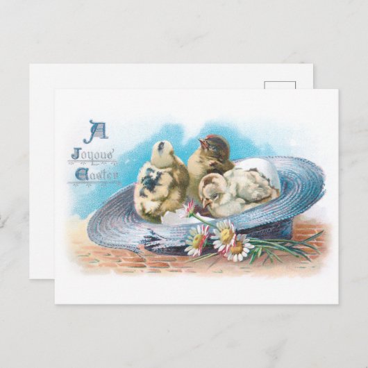 かわいいヴィンテージイースターチックスin麦わら帽子 シーズンポストカード (正面/裏面)