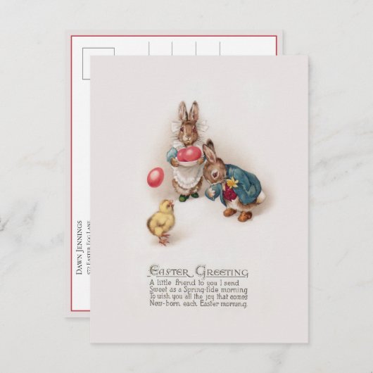 かわいいヴィンテージイースターバニーとシック ポストカード (正面/裏面)