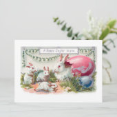 かわいいヴィンテージイースターバニーと卵 シーズンカード (スタンド正面)