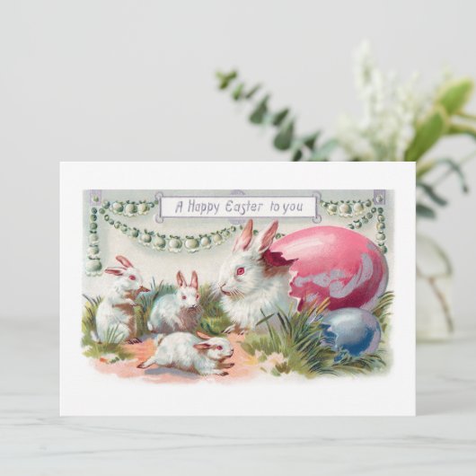 かわいいヴィンテージイースターバニーと卵 シーズンカード (スタンド正面)